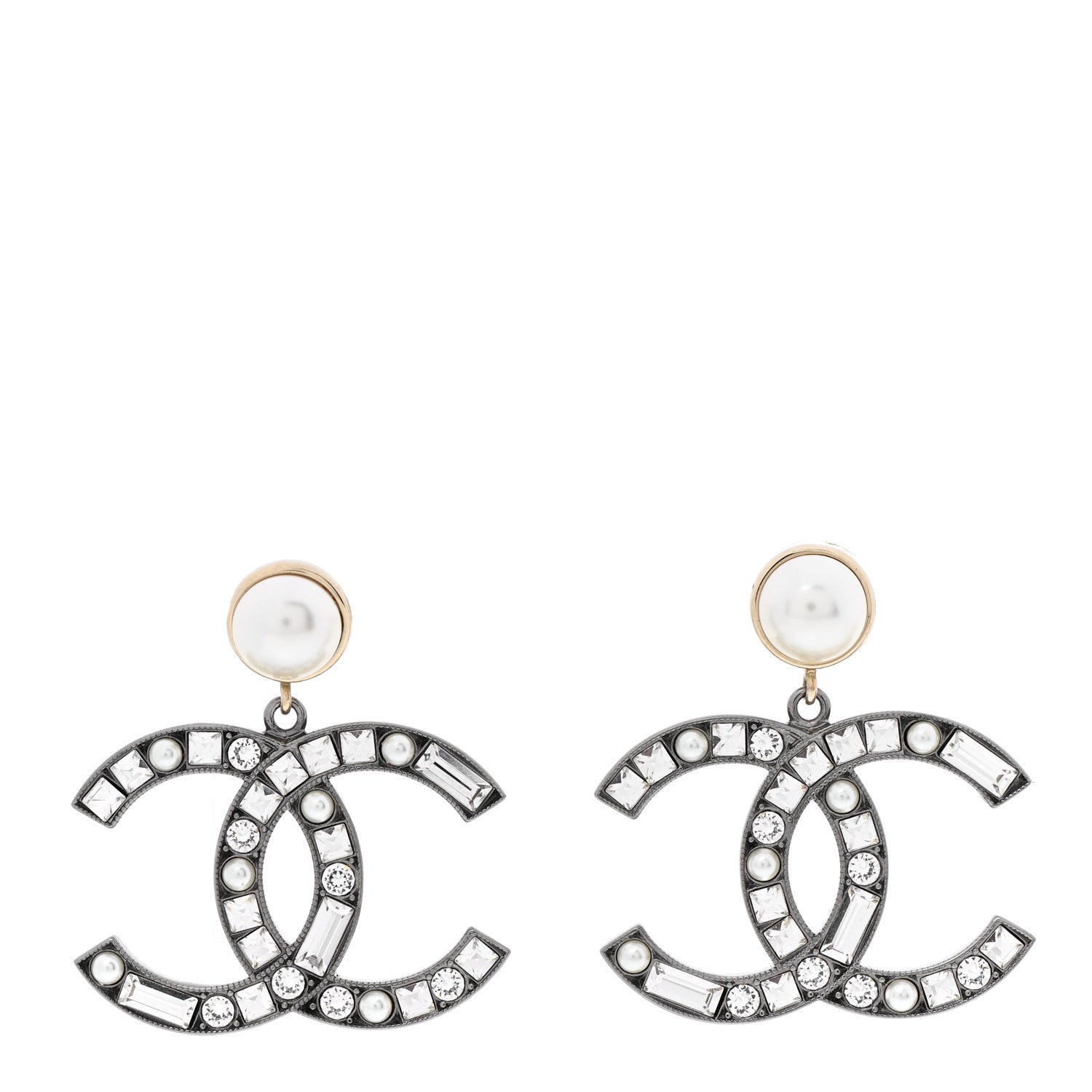 Chanel Crystal Baguette Pearl Bright Young Things CC Drop Earrings Silver 1 of 4