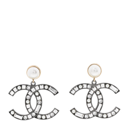 Chanel Crystal Baguette Pearl Bright Young Things CC Drop Earrings Silver 1 of 4