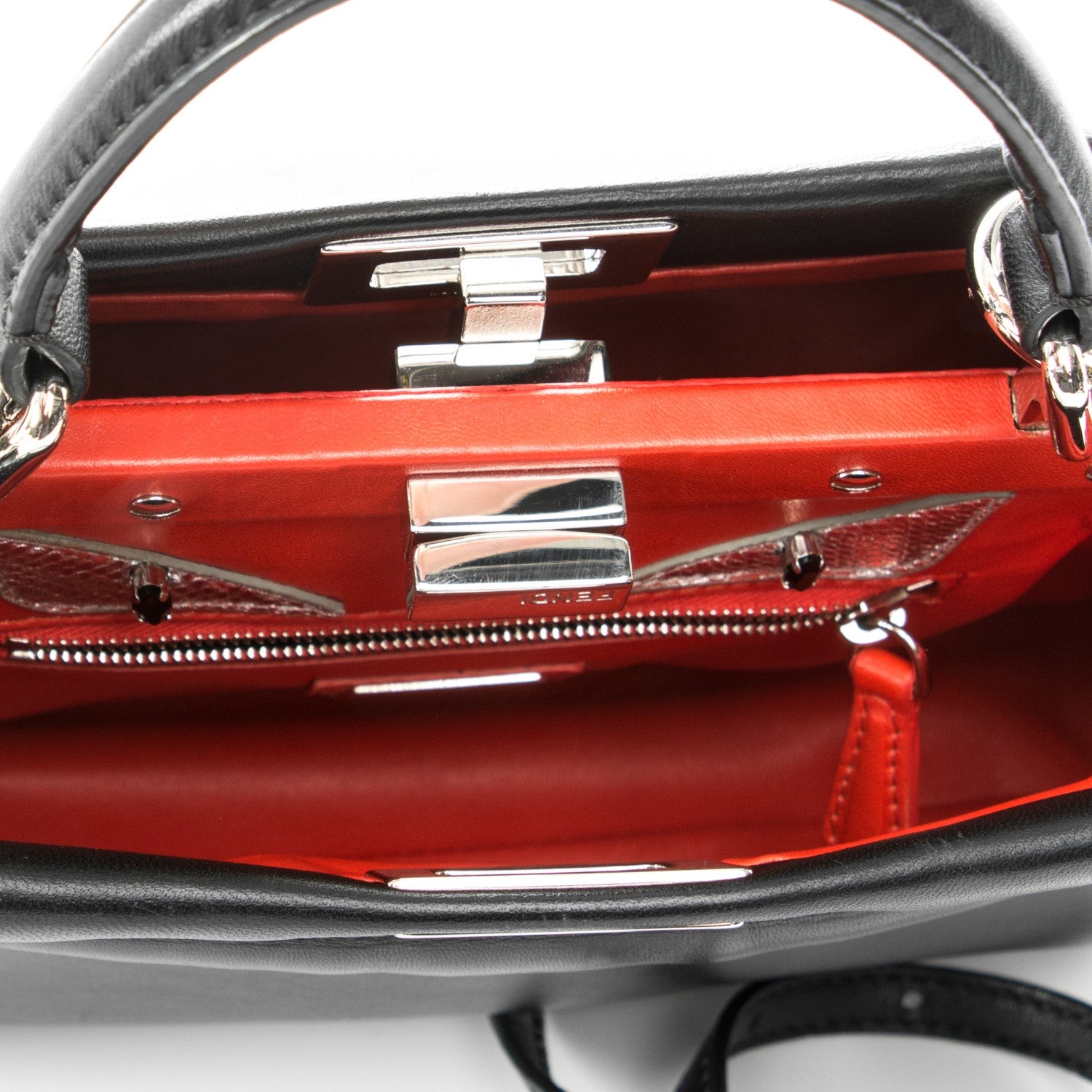 Fendi Nappa Karung Monster Eyes Mini Peekaboo Iconic Satchel Black Papavero 5 of 7