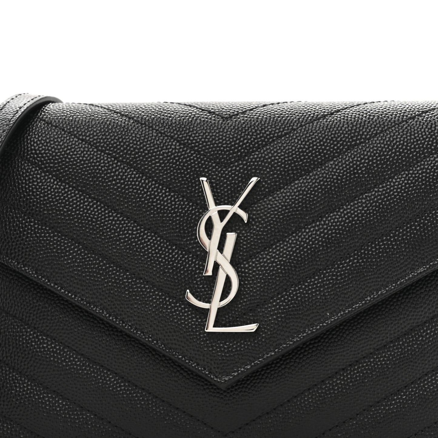 Grain De Poudre Matelasse Chevron Monogram Envelope Chain Wallet Black