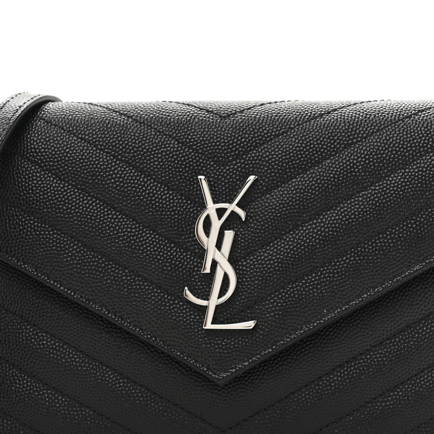 Saint Laurent Grain De Poudre Matelasse Chevron Monogram Envelope Chain Wallet Black 7 of 9