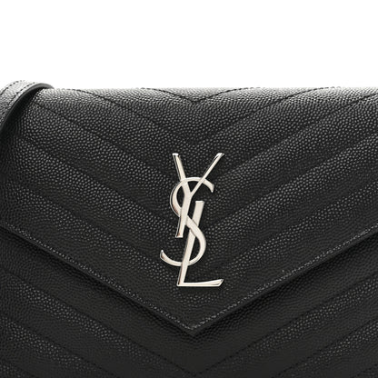 Saint Laurent Grain De Poudre Matelasse Chevron Monogram Envelope Chain Wallet Black 7 of 9