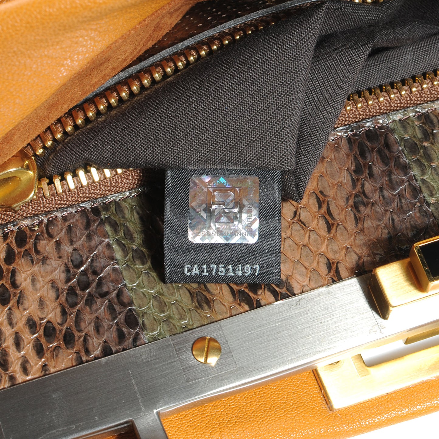 Goatskin Elaphe Large Peekaboo Iconic Satchel Ocra Bosco