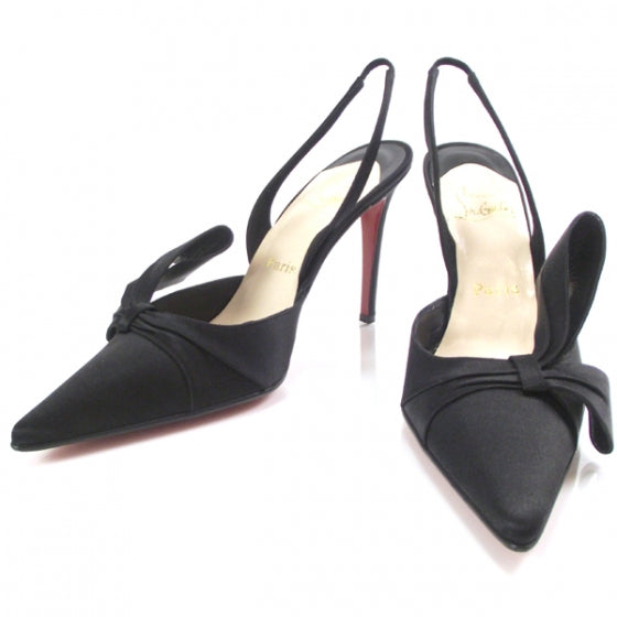 Christian Louboutin Satin Bow Slingback Pumps 39.5 Black 1 of 8
