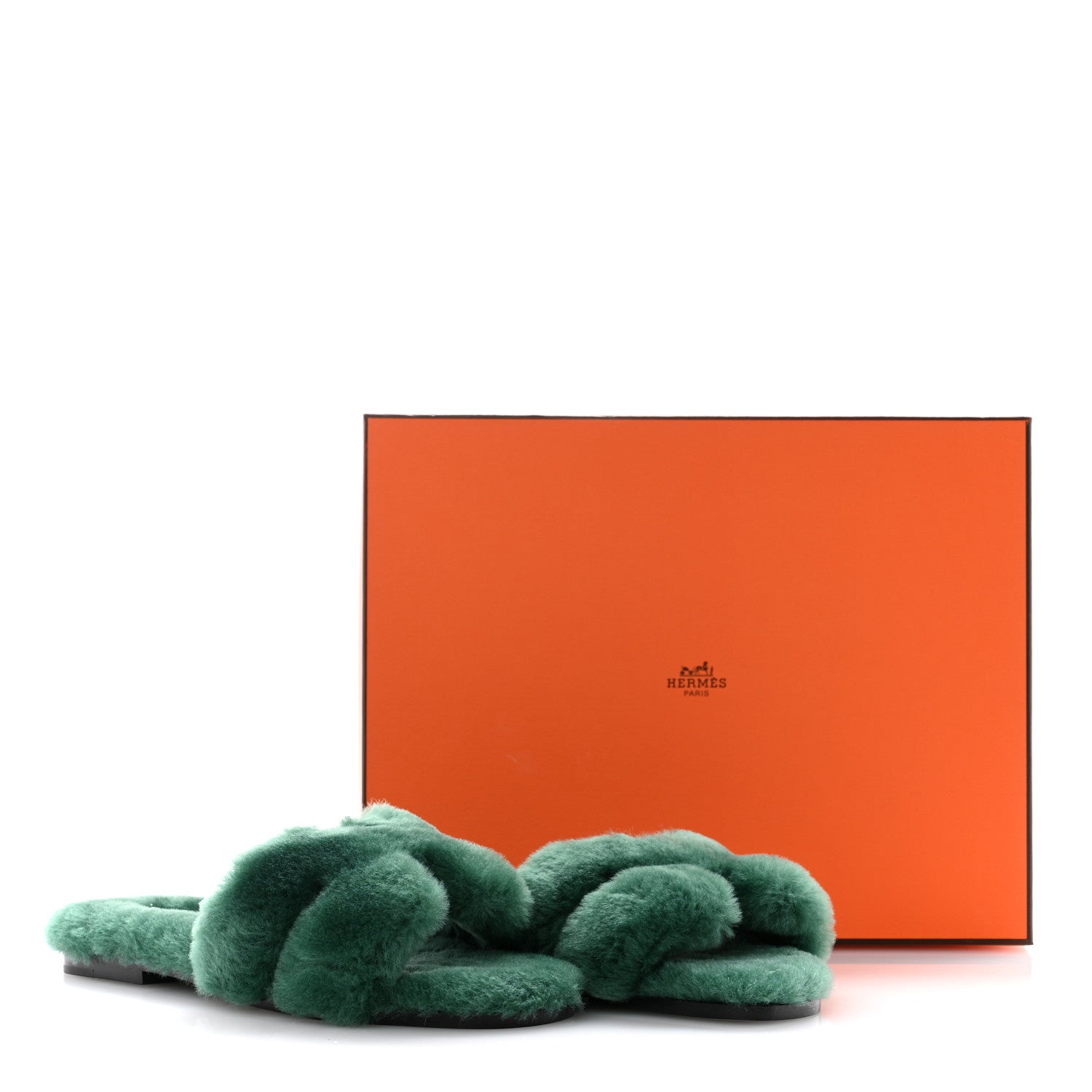 Hermes Woolskin Oran Sandals 36.5 Vert Anglais 8 of 8