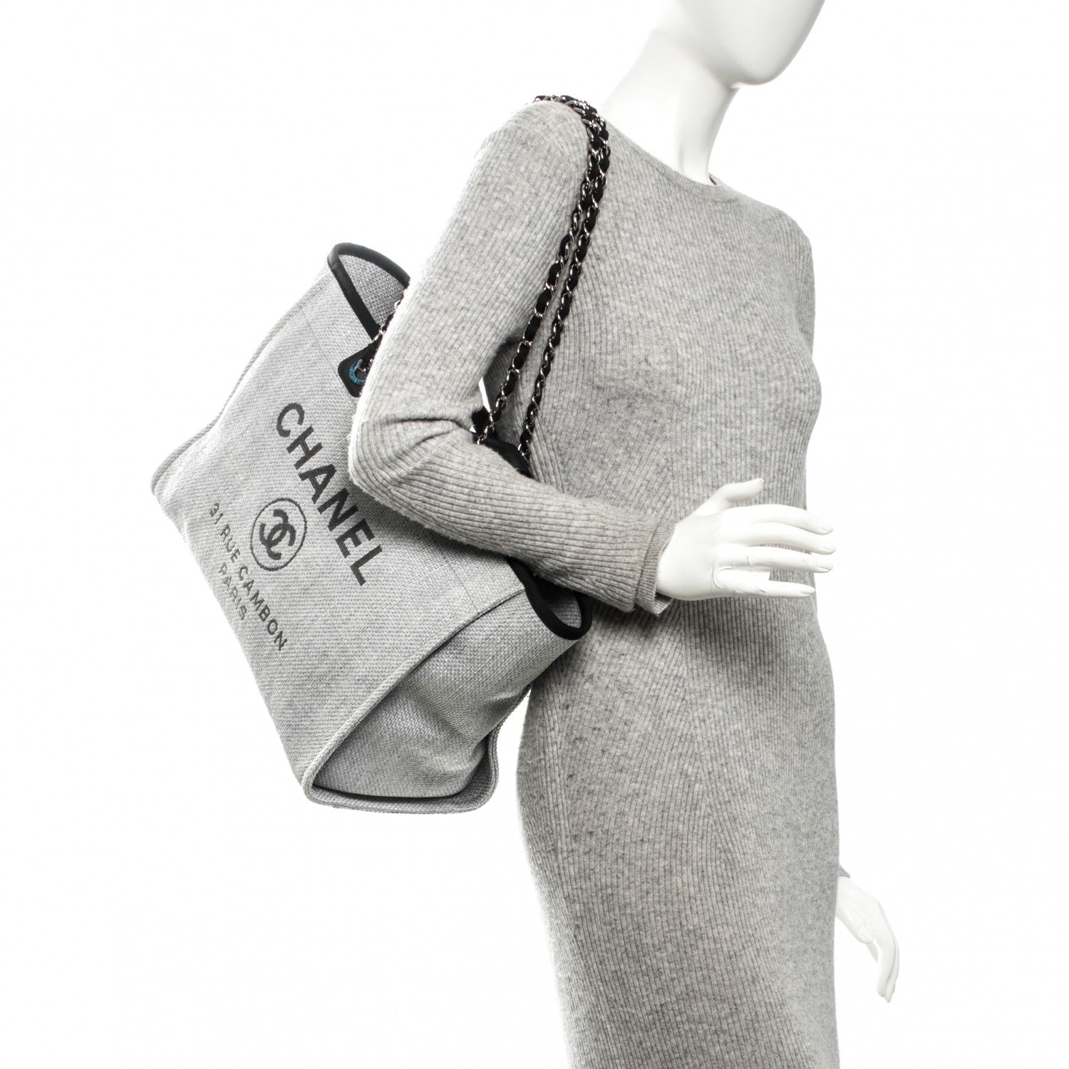 Chanel Canvas Large Deauville Tote Grey 2 of 7