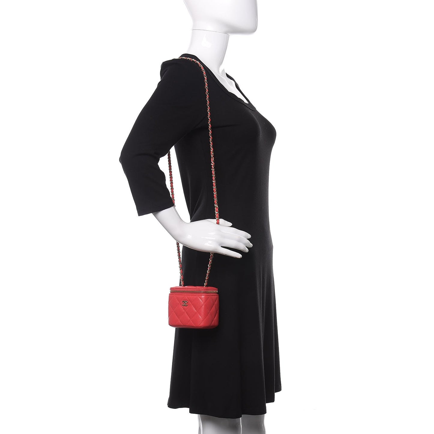 Caviar Quilted Mini Vanity Case With Chain Red