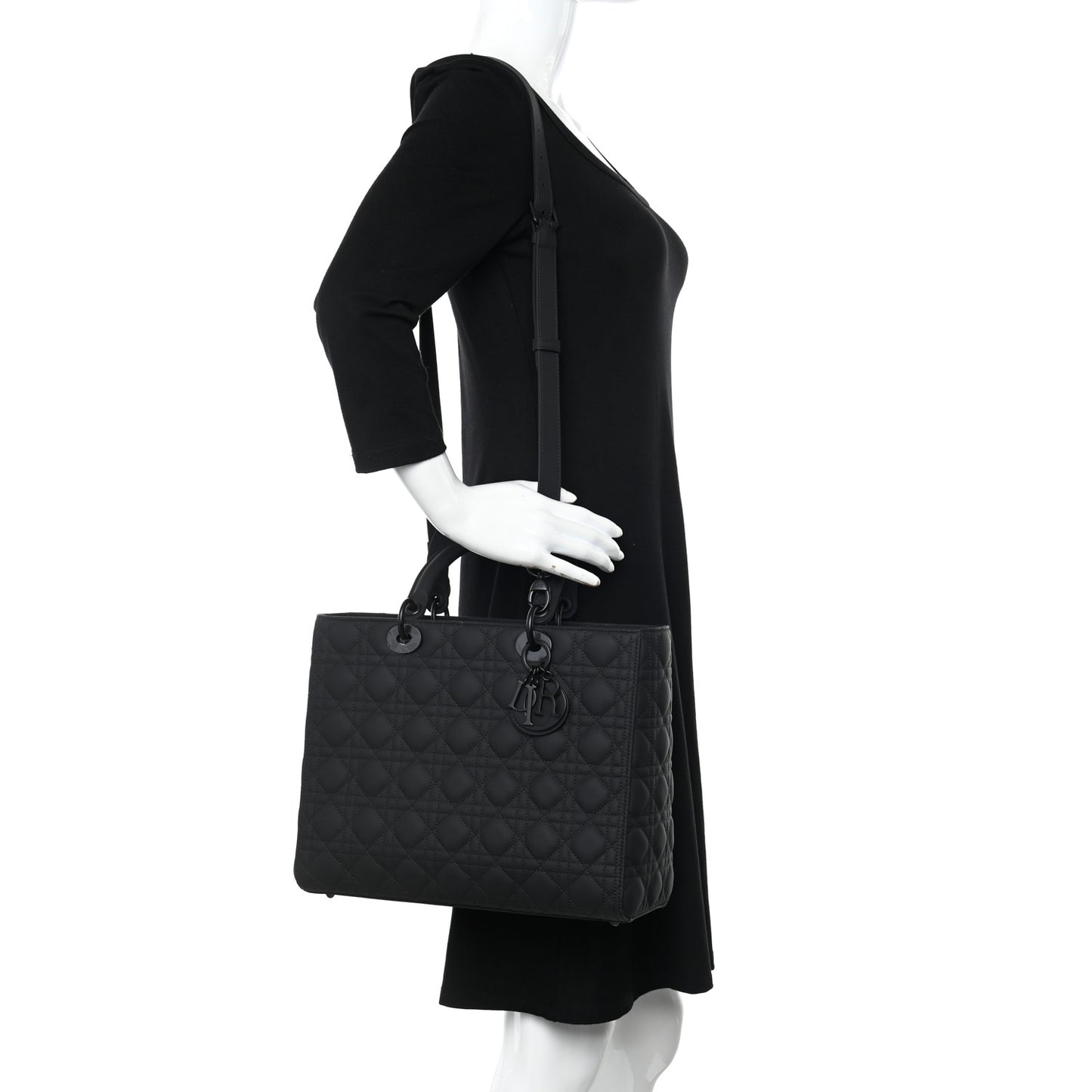 Ultra Matte Calfskin Cannage Large Lady Dior Black