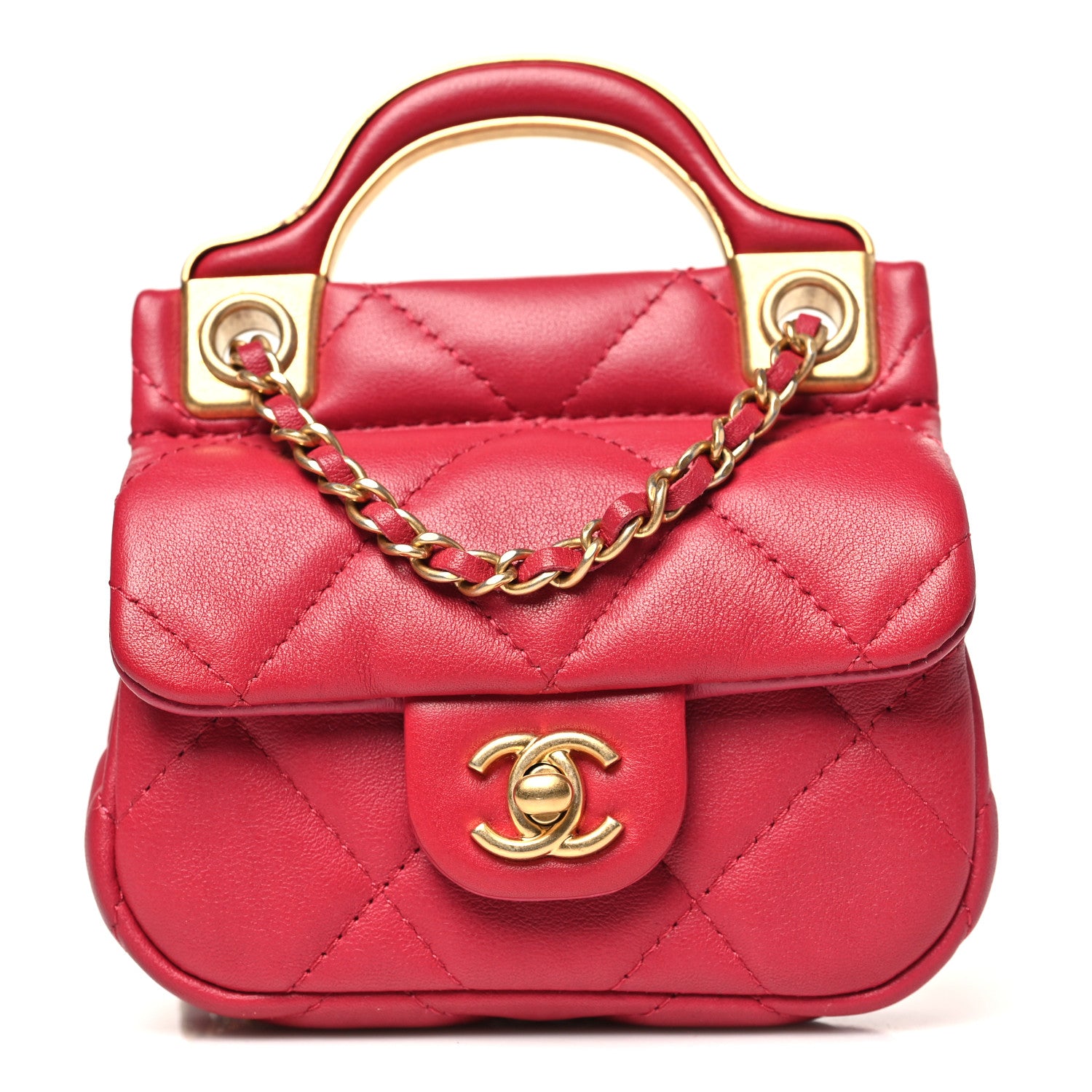 Chanel Calfskin Quilted Lady Handle Flap Card Holder With Chain Dark Pink 1 of 12