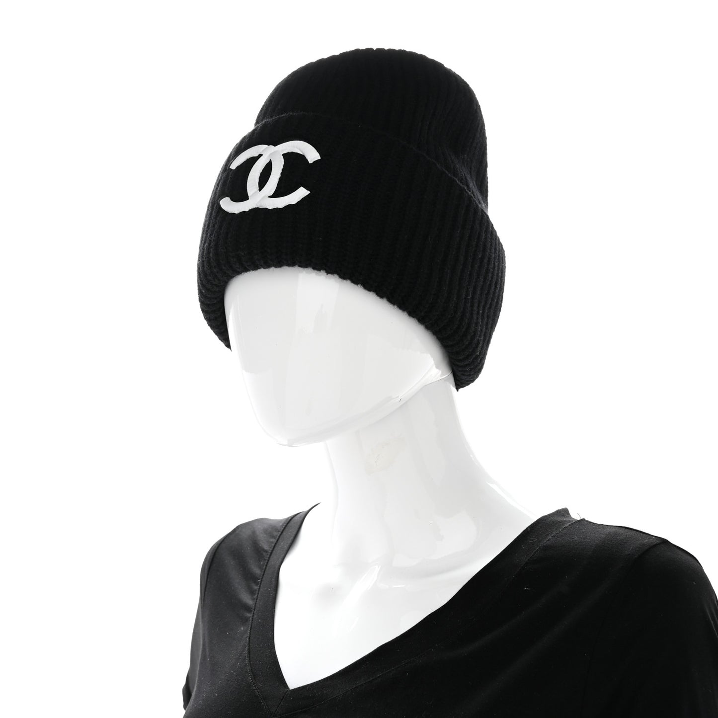 Wool Cashmere CC Beanie Hat Light Black White