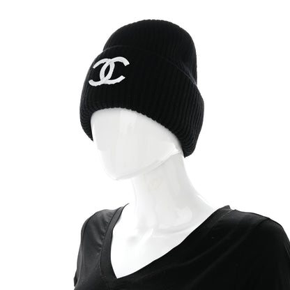 Chanel Wool Cashmere CC Beanie Hat Light Black White 2 of 5