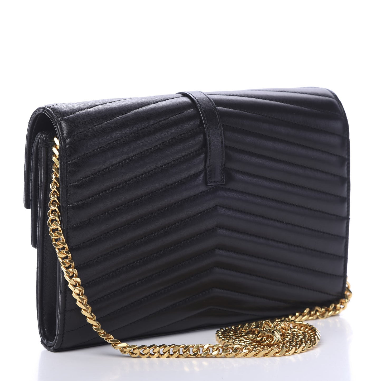 Lambskin Matelasse Chevron Monogram Sulpice Chain Wallet Black