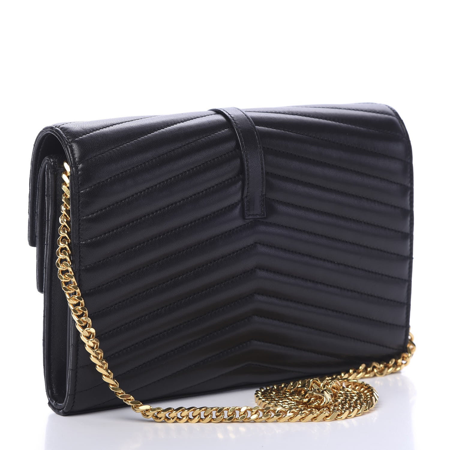Saint Laurent Lambskin Matelasse Chevron Monogram Sulpice Chain Wallet Black 2 of 13