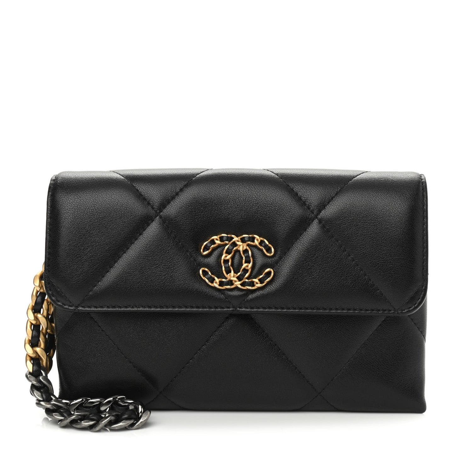 Lambskin Quilted Chanel 19 Flap Clutch Black