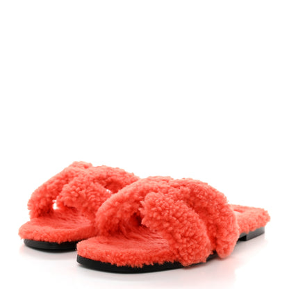 Hermes Woolskin Oran Sandals 37.5 Orange 3 of 8