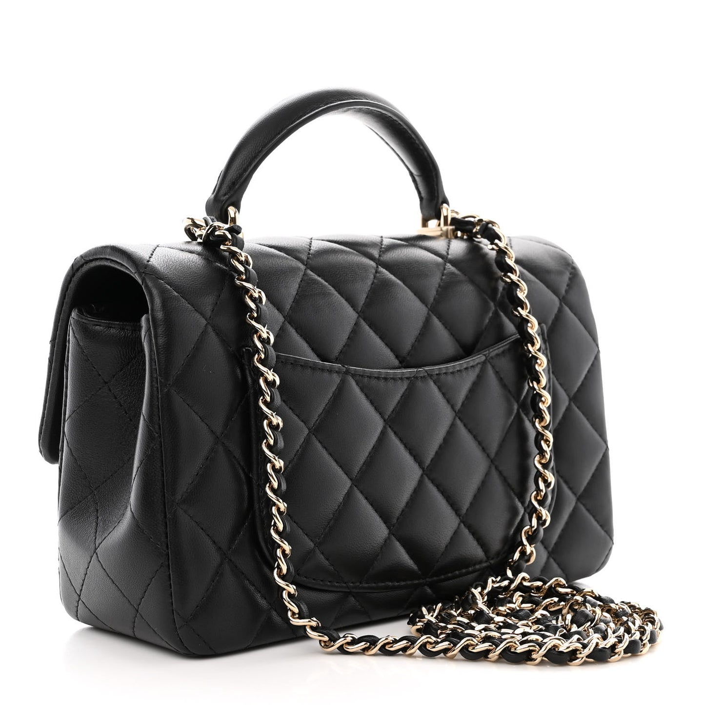 Lambskin Quilted Mini Top Handle Rectangular Flap Black