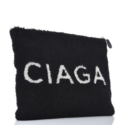 Balenciaga Sheepskin Shearling Contrasted Logo Large Zip Pouch Black 3 of 7
