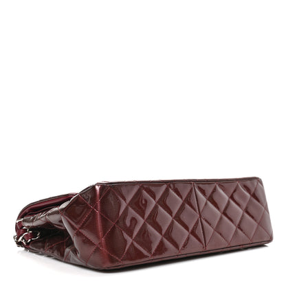 Chanel Striated Patent Quilted Jumbo Double Flap Burgundy 4 of 9