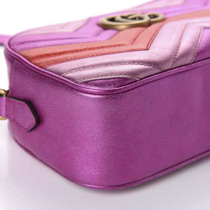 Gucci Laminated Nappa Matelasse Small GG Marmont Chain Shoulder Bag Fuxia Rosso Rosa 6 of 11