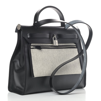 Hermes Toile H Berline Vache Hunter Herbag Zip PM 31 Black Ecru 3 of 7