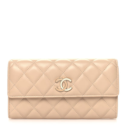 Chanel Lambskin Quilted CC Large Gusset Flap Wallet Beige 1 of 11