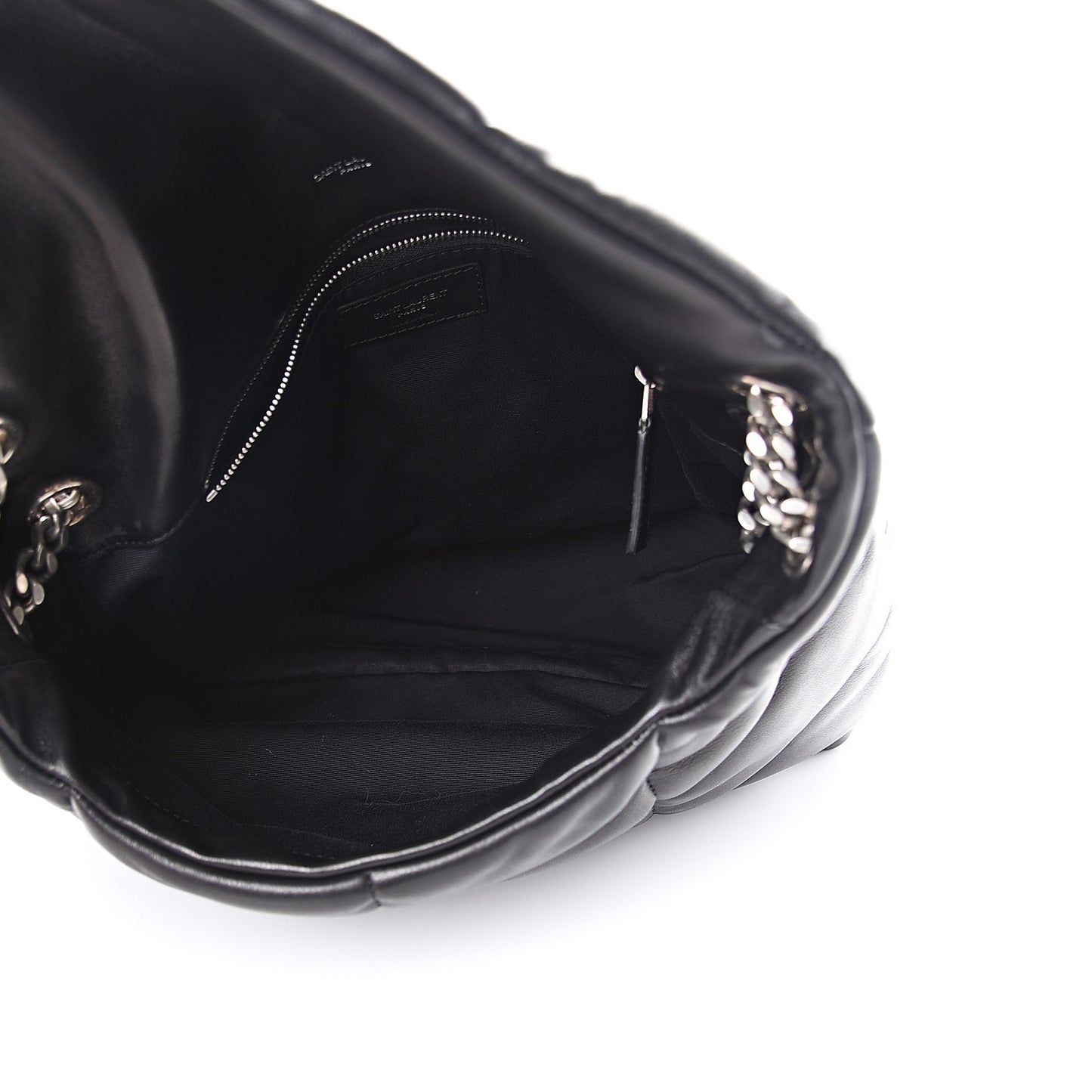 Lambskin Quilted Medium Loulou Puffer Monogram Chain Satchel Black