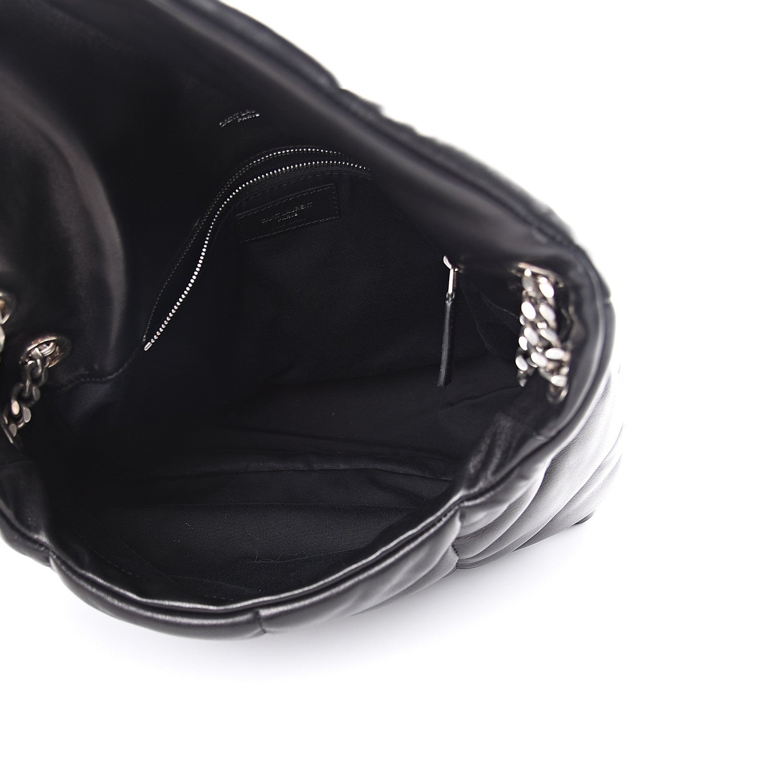 Saint Laurent Lambskin Quilted Medium Loulou Puffer Monogram Chain Satchel Black 4 of 11