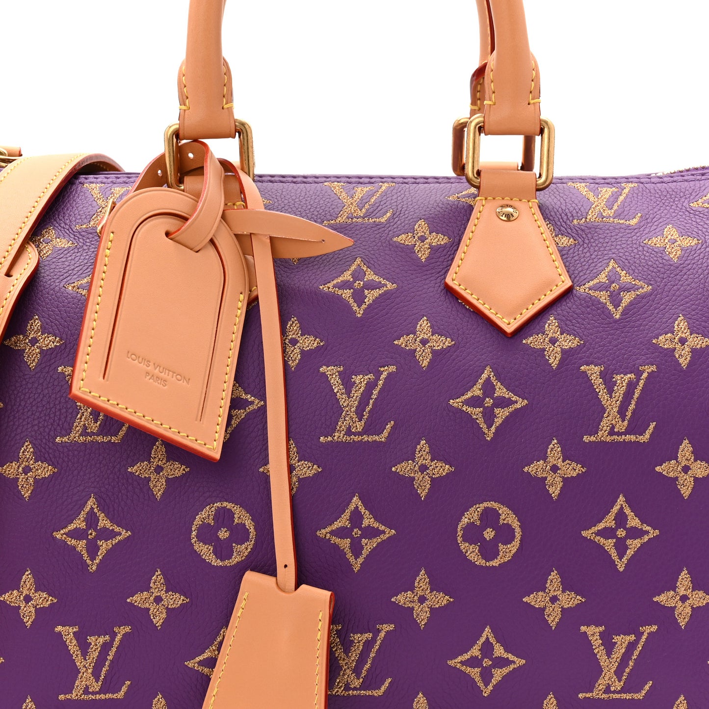 Calfskin Embroidered Monogram Speedy P9 Bandouliere 30 Golden Lotus Purple
