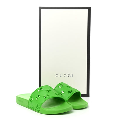Gucci Rubber GG Monogram Perforated Womens Slide Sandals 38 Green 8 of 8