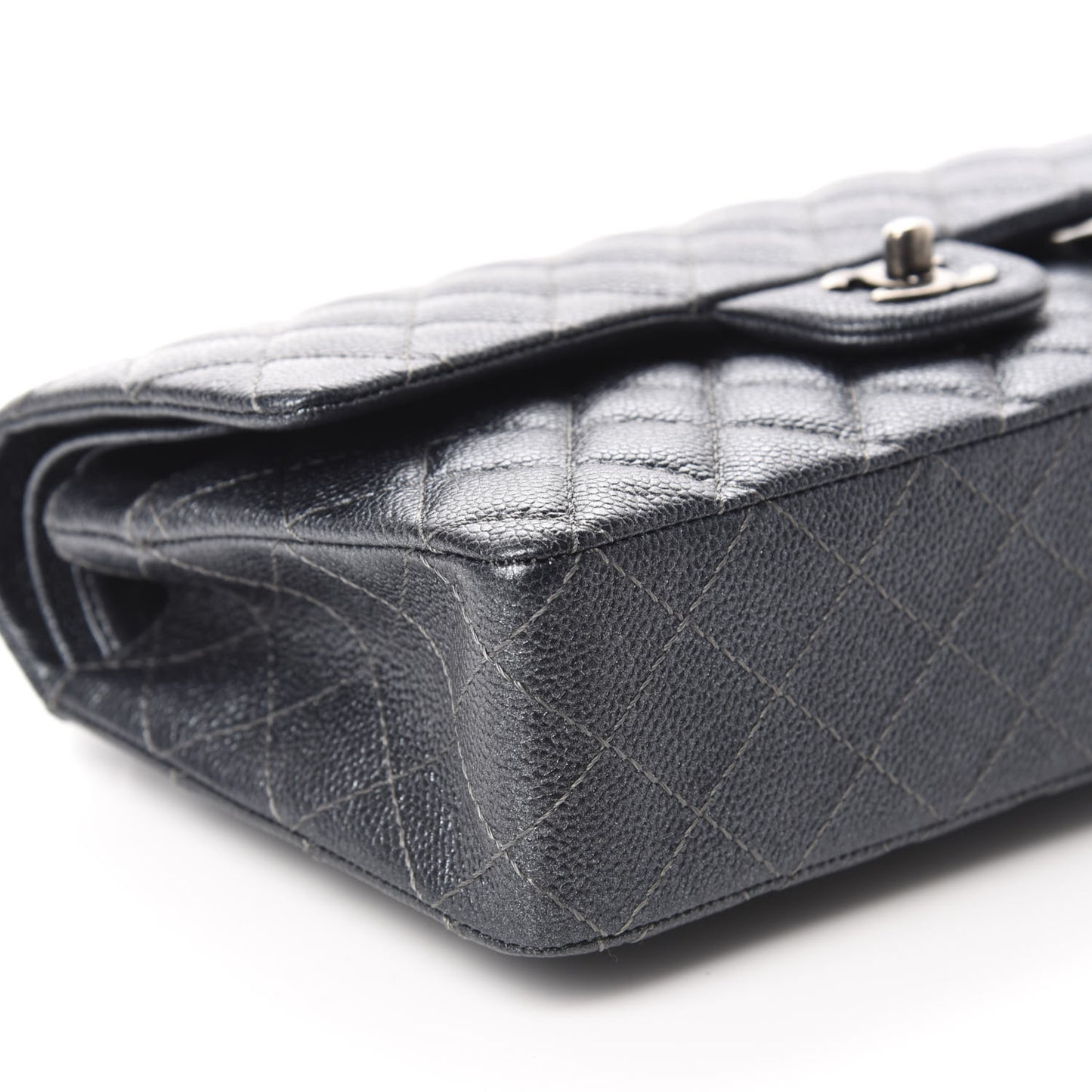 Iridescent Caviar Quilted Medium Double Flap Black
