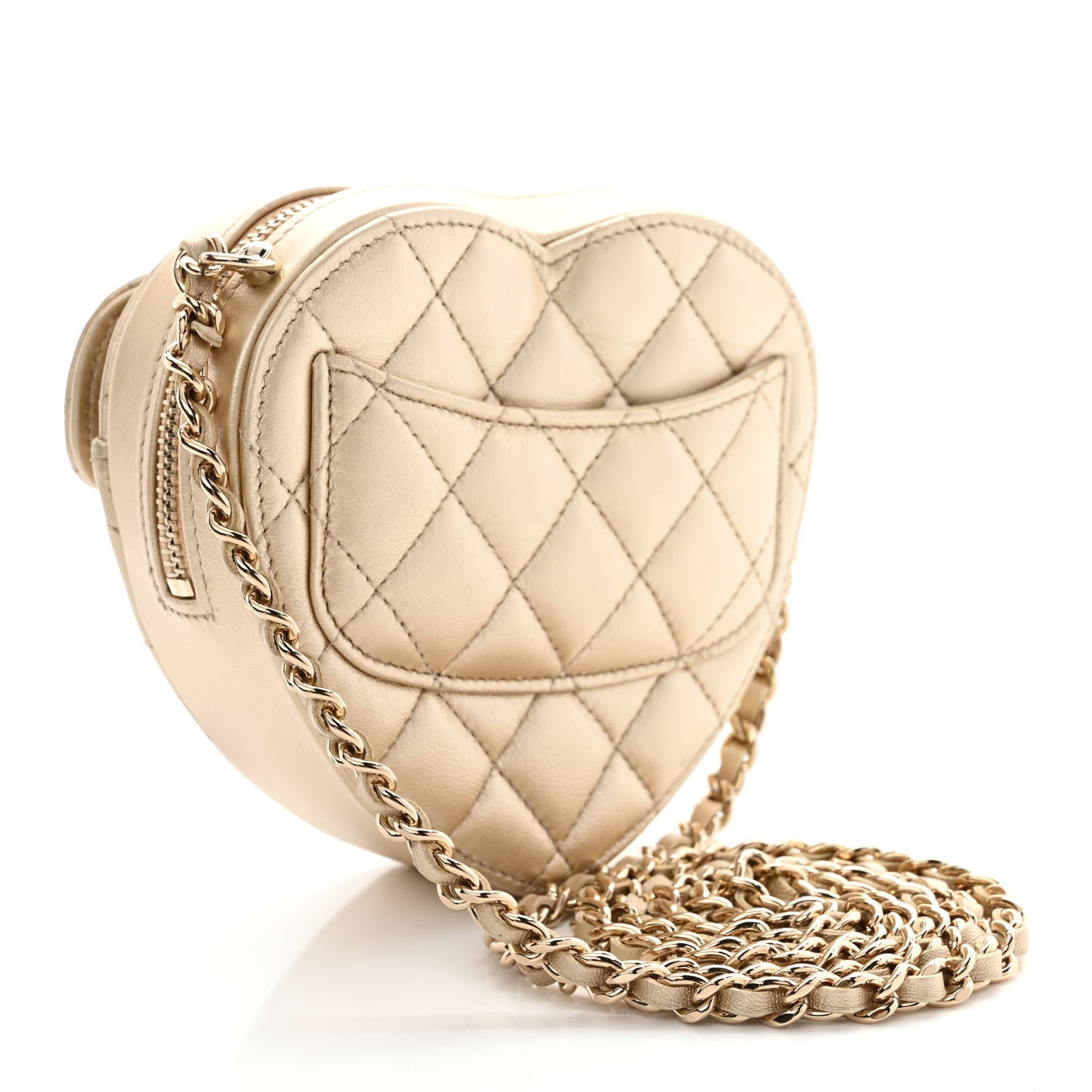 Chanel Metallic Lambskin Quilted CC In Love Heart Clutch With Chain Gold 3 of 11