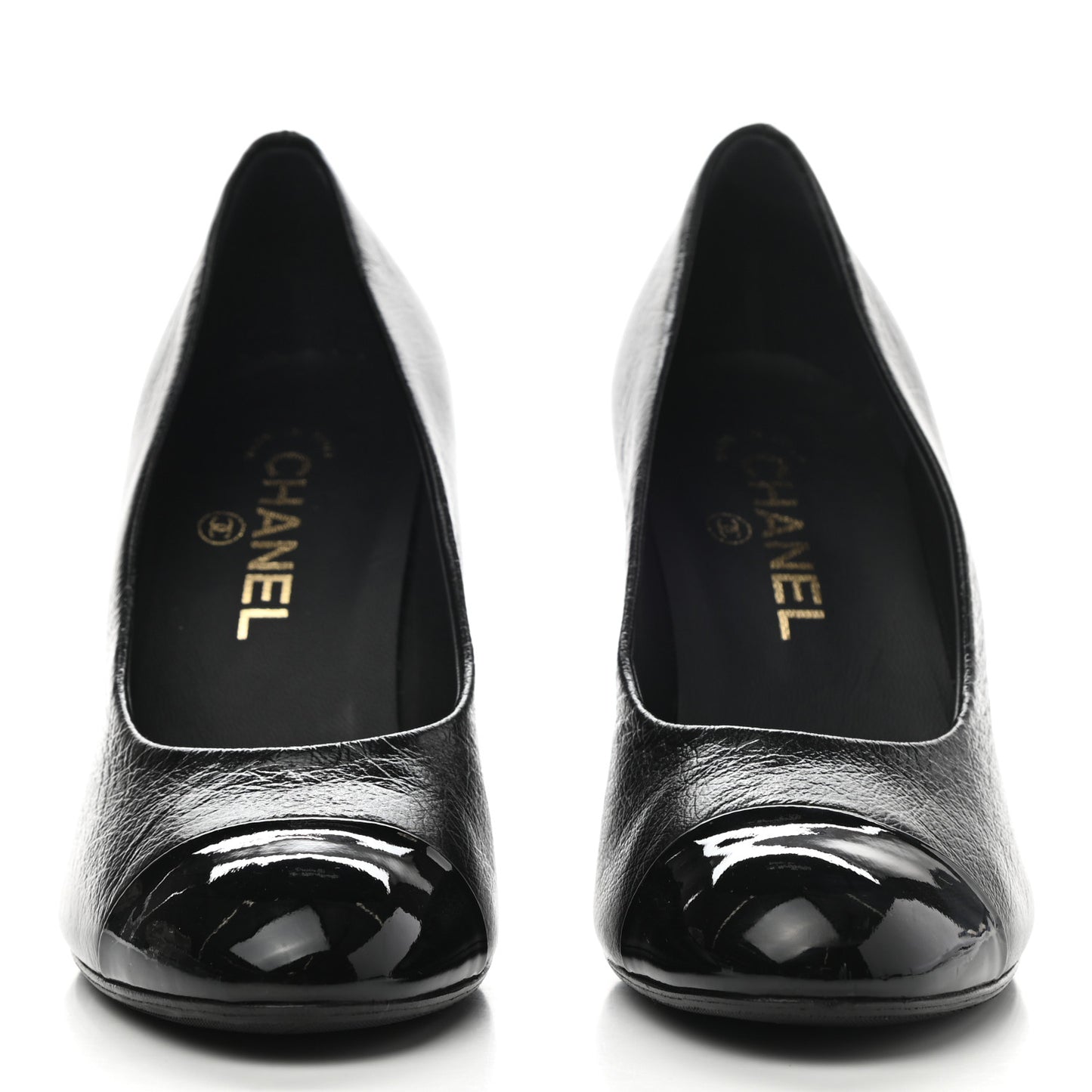 Lambskin Patent Cap Toe CC Pumps 38.5 Black