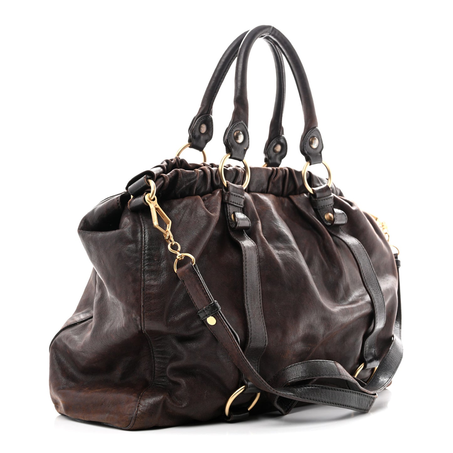 Vitello Lux Gathered Tote Brown