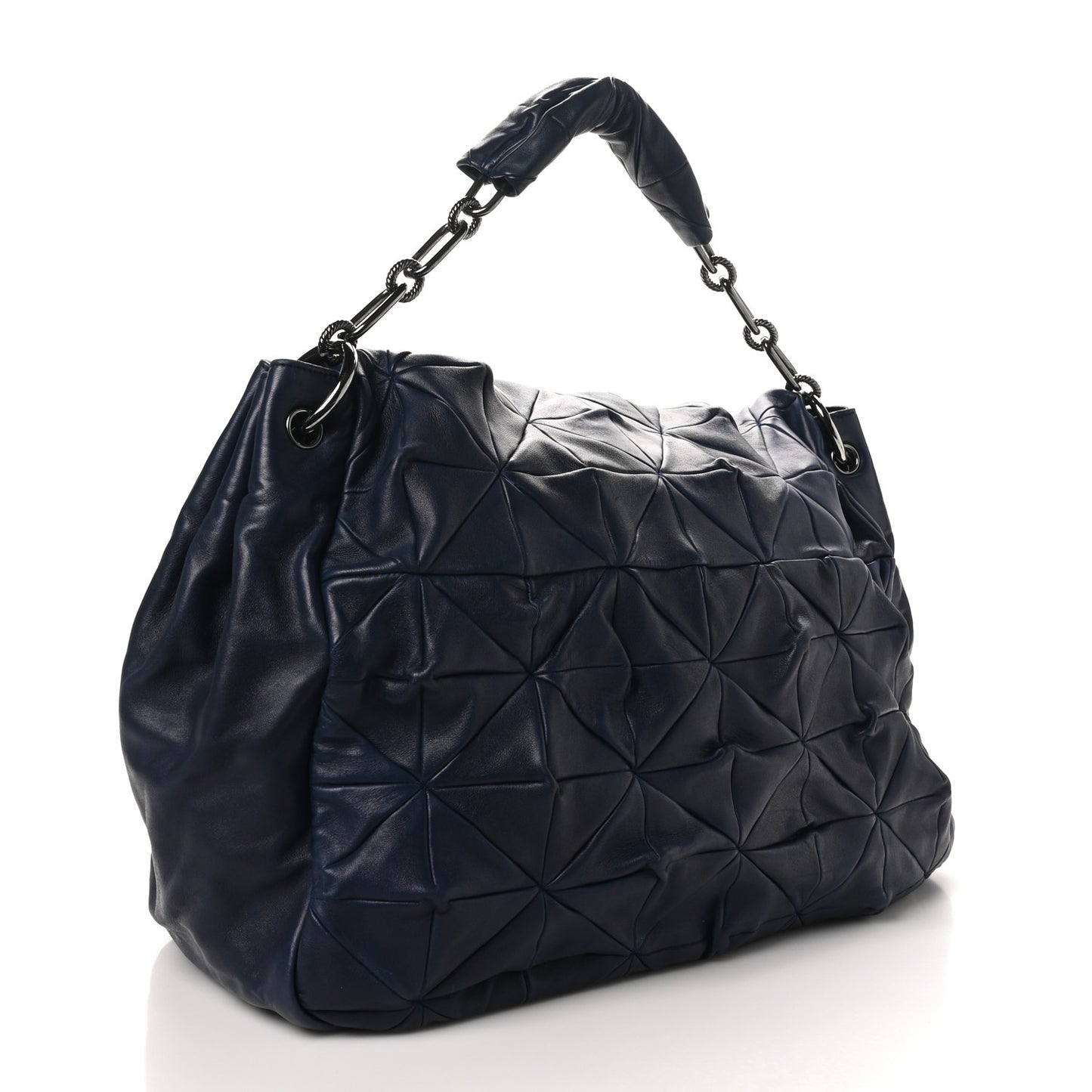 Lambskin Quilted Soft Squares Origami Accordion Flap Navy