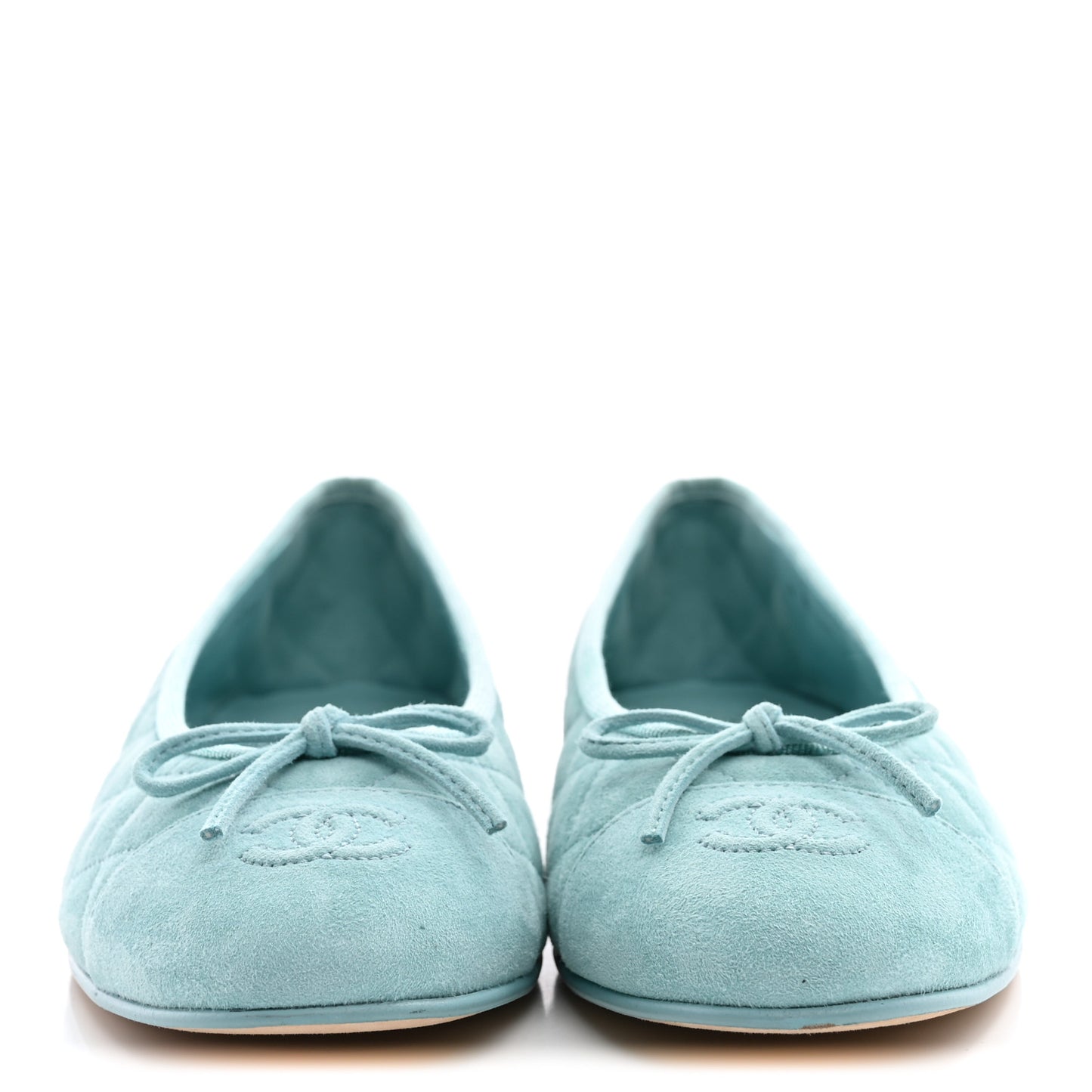 Suede Calfskin Quilted Cap Toe CC Ballerina Flats 41 Light Blue