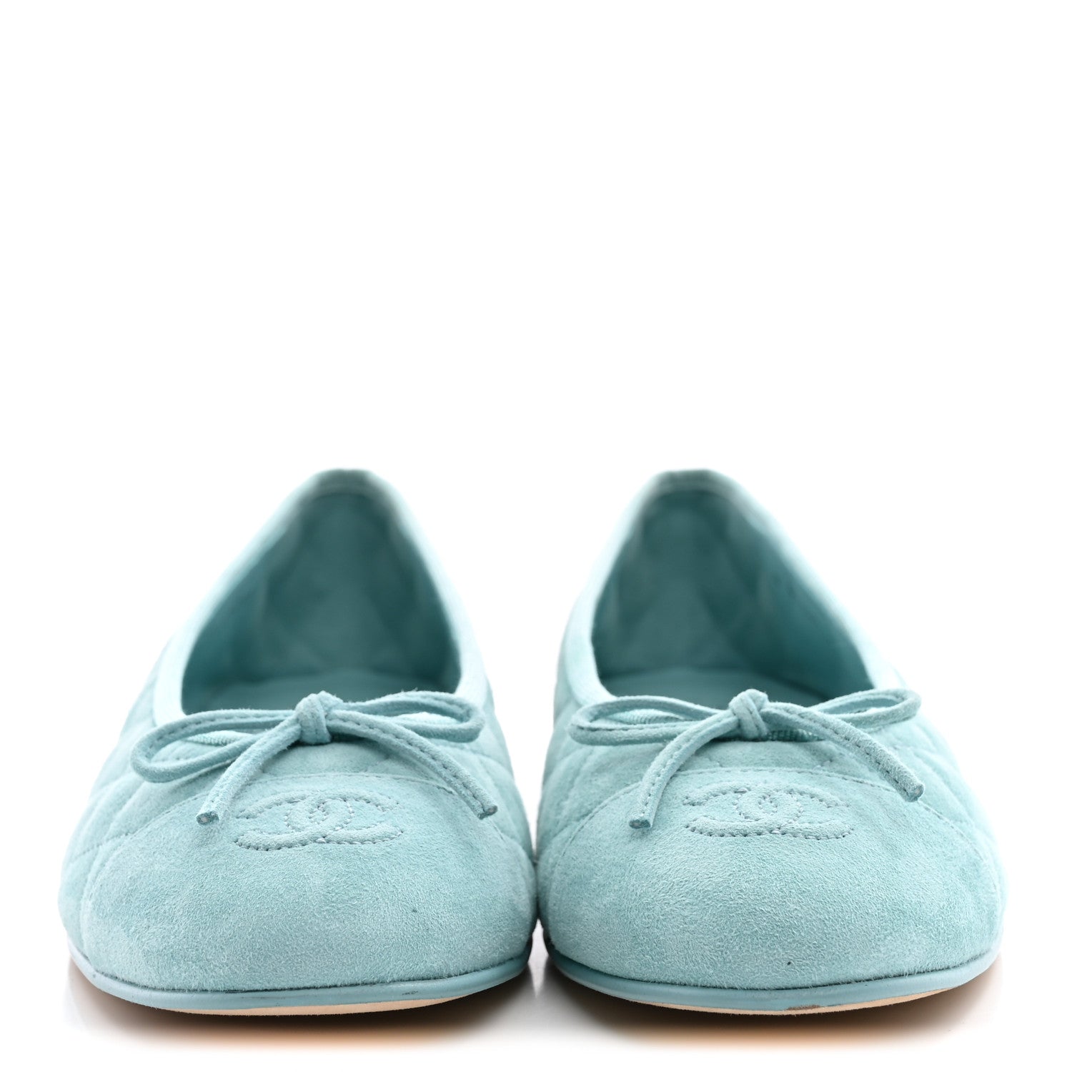 Chanel Suede Calfskin Quilted Cap Toe CC Ballerina Flats 41 Light Blue 3 of 11