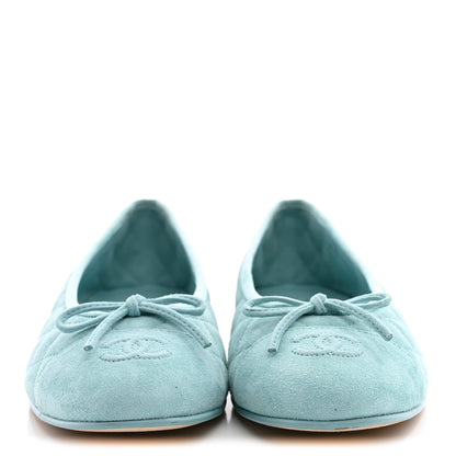 Chanel Suede Calfskin Quilted Cap Toe CC Ballerina Flats 41 Light Blue 3 of 11