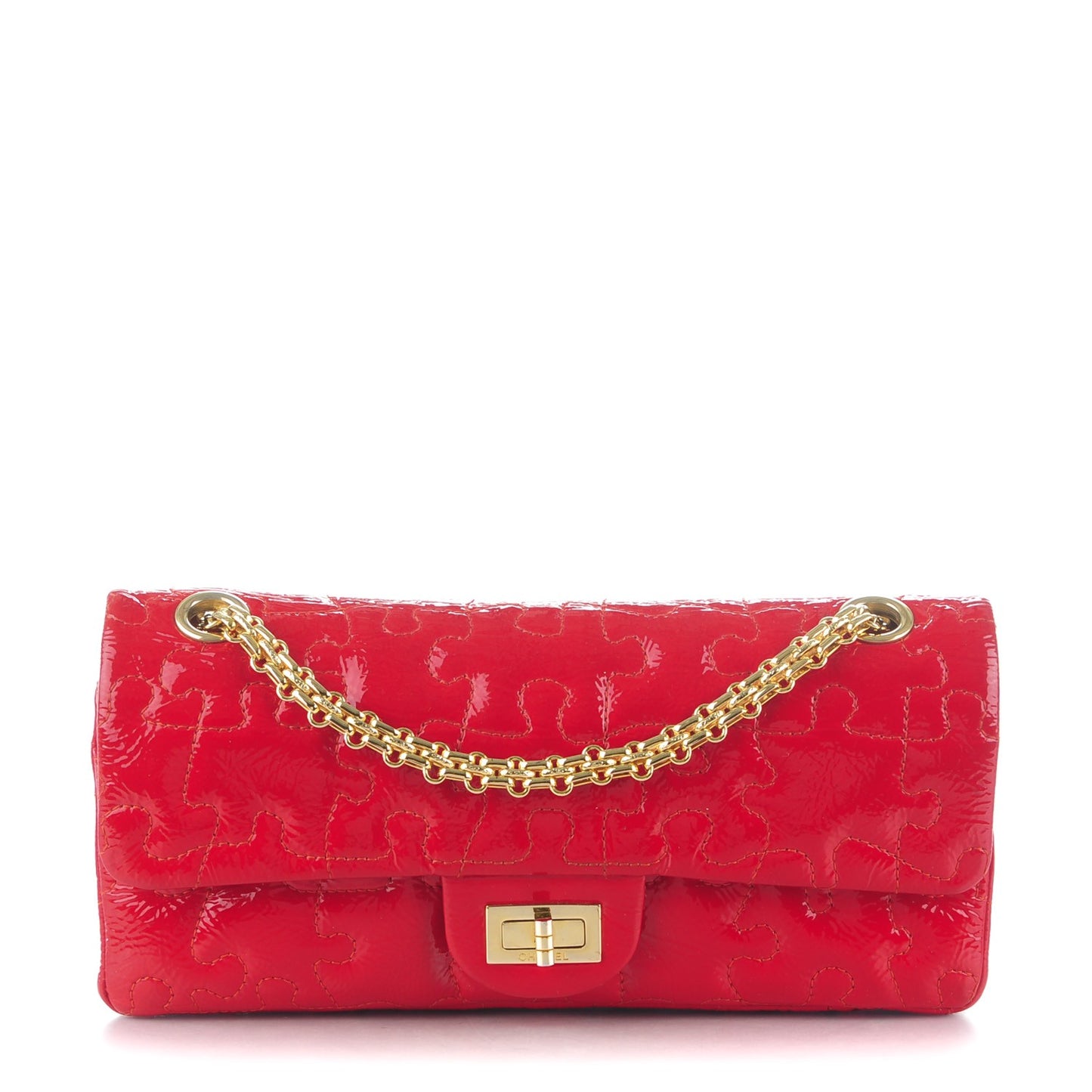 Crackled Patent Calfskin Puzzle 2.55 Reissue East West Flap Red