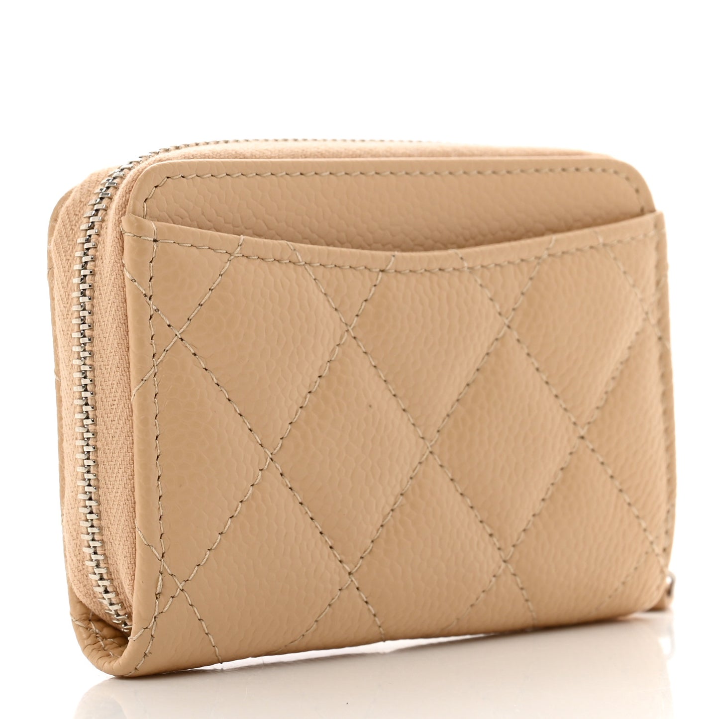 Caviar Quilted Zip Around Coin Purse Beige