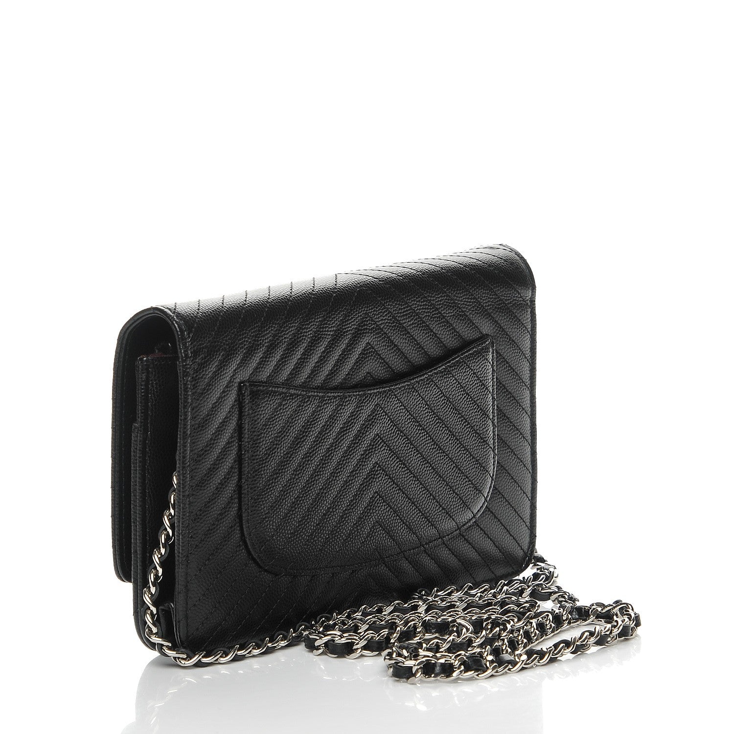 Chanel Caviar Chevron Quilted Wallet On Chain WOC Black 3 of 9