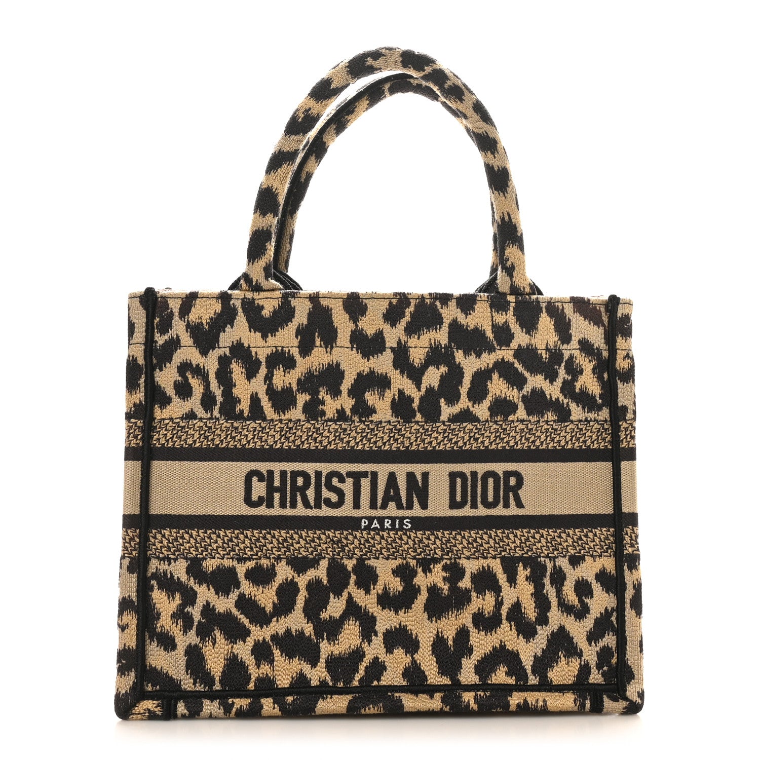 Christian Dior Canvas Mizza Embroidered Small Leopard Book Tote Beige 1 of 10