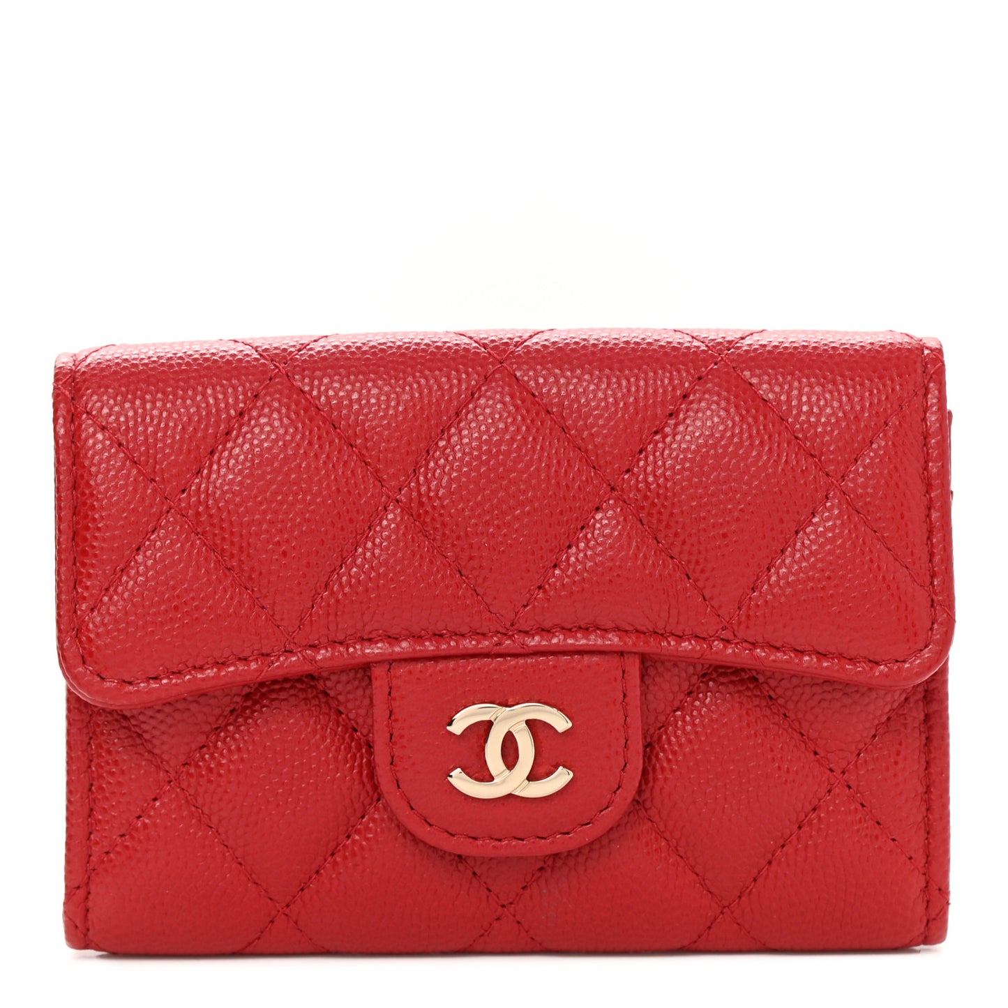 Caviar Quilted Flap Card Holder Wallet Red