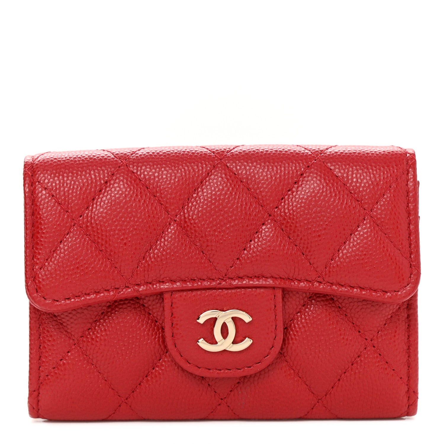 Chanel Caviar Quilted Flap Card Holder Wallet Red 1 of 9