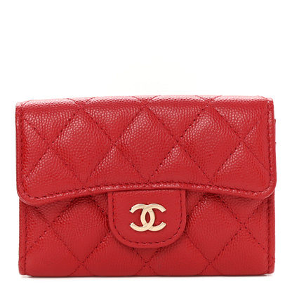 Chanel Caviar Quilted Flap Card Holder Wallet Red 1 of 9