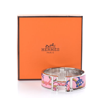 Hermes Enamel Printed Wide Panoplie Equestre Clic H Bracelet PM Pink Delirium 5 of 5