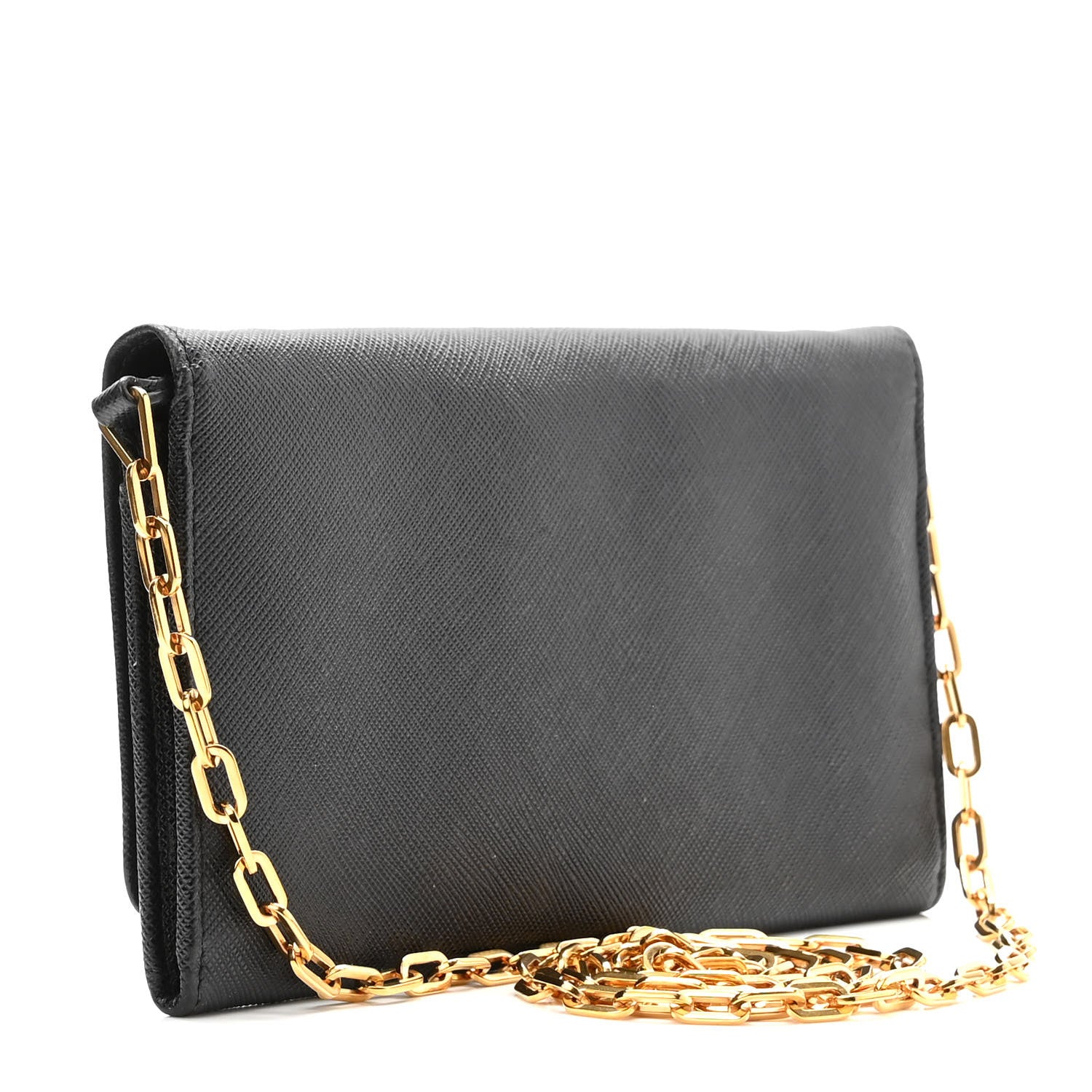 Prada Saffiano Metal Oro Chain Wallet Black 3 of 10