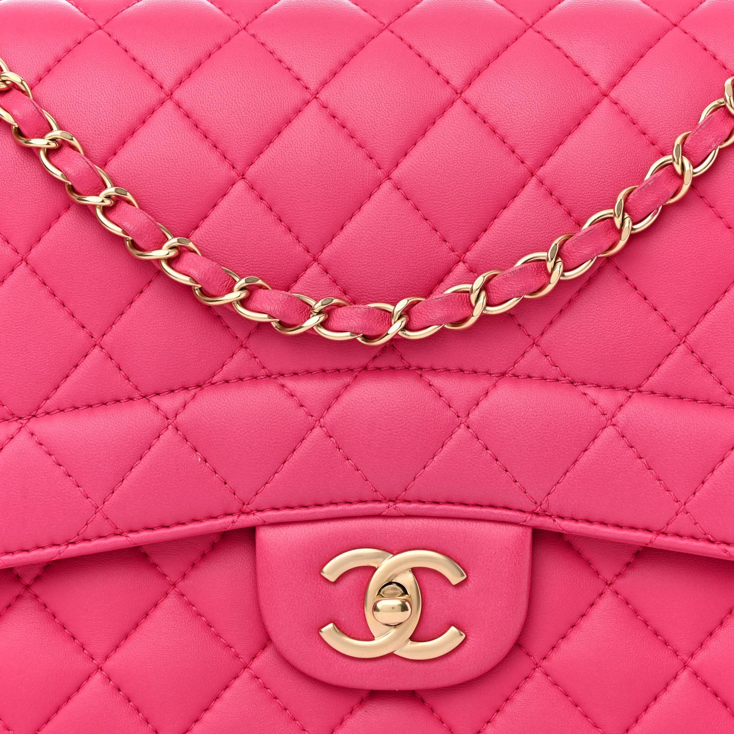 Lambskin Quilted Jumbo Mademoiselle Chic Flap Fuchsia