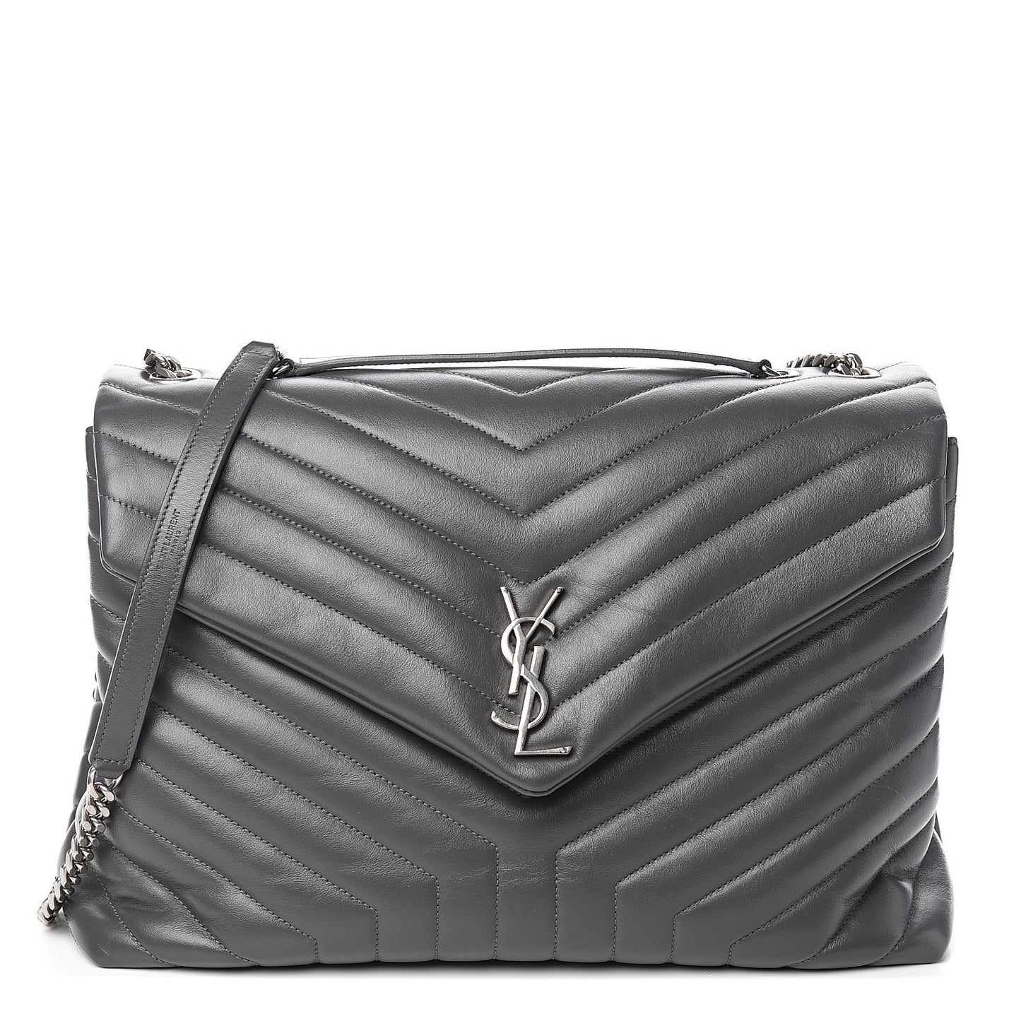 Calfskin Y Quilted Monogram Large Loulou Chain Satchel Storm