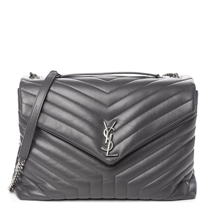 Saint Laurent Calfskin Y Quilted Monogram Large Loulou Chain Satchel Storm 1 of 10