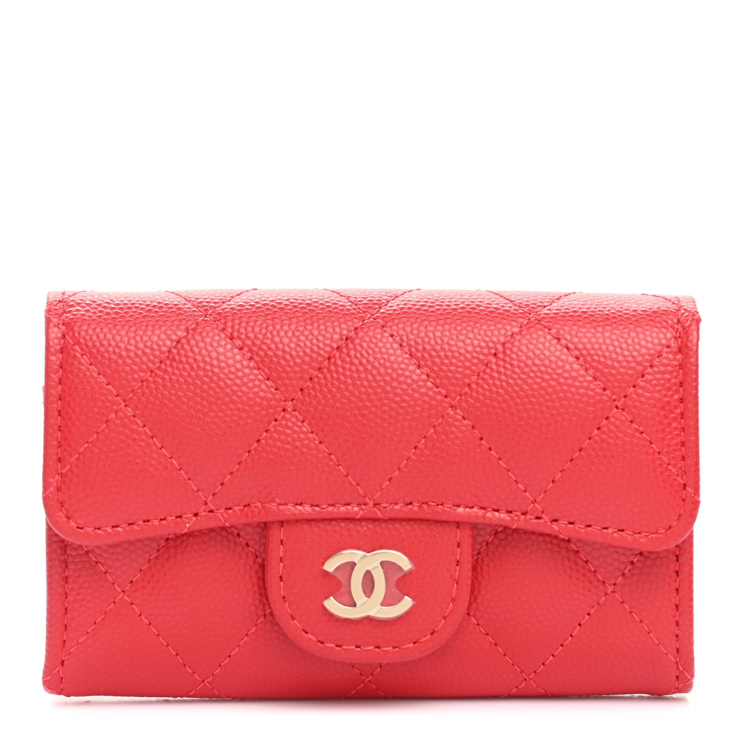 Caviar Quilted Flap Card Holder Wallet Red